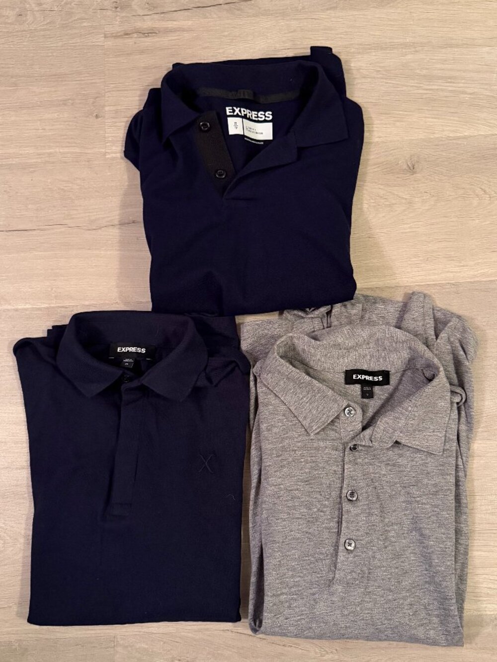 Express Men’s Polo Shirt Bundle of 3 – Navy & Heather Gray – XS/S